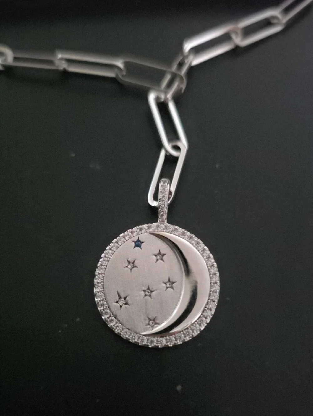 Melinda Maria Silver Moon & Star Paperclip Pendant Necklace NEW